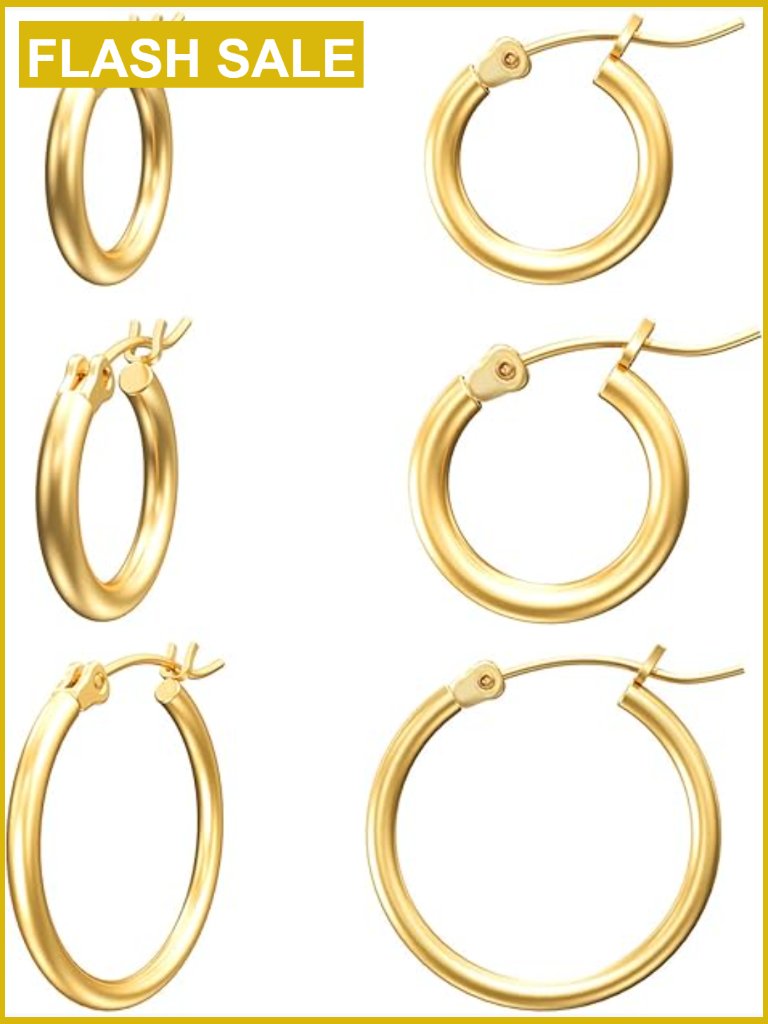 14k Gold Plated Hoop Earrings Set 12mm 14mm 20mm Hypoallergenic Women
